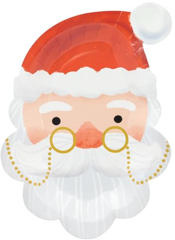 HNH Weihnachtsmann Pappteller Set 25cm Weihnachtsmannform 20er-Set Papierteller Partygeschirr Tischdeko für Weihnachten
