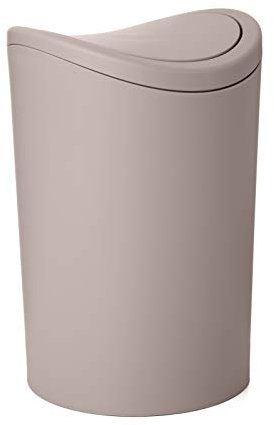 TATAY Badezimmer Mülleimer mit Schwingdeckel | Kompaktes und Modernes Design | Robustes Kunststoffmaterial und Leicht zu Reinigen | 19 x 19 x 28 cm – Taupe