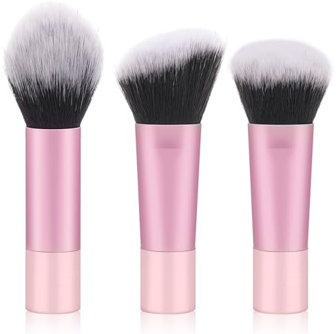 Yrarbil Foundation Contour Powder Brush Set, 3PCS Premium Travel Kabuki Mini Makeup Brush for Blending Setting Buffing with Liquid, Powder and Cream