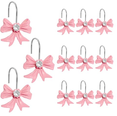 AmaAccess Cute Bow Knot Shower Curtain Hooks Rings, Modern Home Decorativ Rust Resistant Hangers, 12PCS Shower Hooks for Bathroom Shower Rod, Bedroom, Living Room (Pink Bow)
