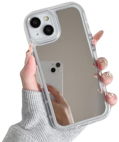 ZTOFERA Hülle für iPhone 13/iPhone 14,Makeup Spiegel Klarer Sliver Rücken Weiches Hülle, Flexible Stoßfeste Anti-Kratzer Schutz Stoßfänger Abdeckung,Klar
