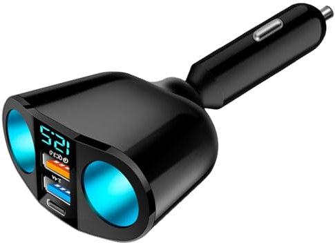 Yesimola Auto Ladegerät Zigarettenanzünder Verteiler mit LED Voltmeter,[PD 30W/2.4V] 2 Zigarettenanzünder verteiler Dual USB Port,Auto USB Stromanschluss,Schnellladung für Handy Tablet Dash Kamera