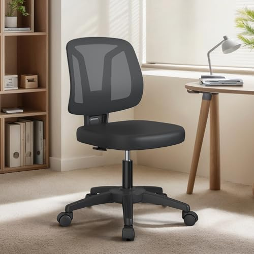 Armless Swivel Small Task Desk Office Chair Without Arms Height Adjustable with Rolling Wheels for Small Spaces Adult and Child