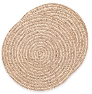 Manteles Individuales Redondos, Salvamantel Yute, Natural Hecho a Mano, 38x38 cm Pack 2 Unidades, Rayas Beige