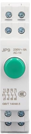 JP9 -Druckknopfschalter, AC 230V 2NO 2NC für Magnetstarter -Schütze, Elektrokontrolle mit DIN -Schienenhalterung, für Verteilungsbox, CNC -Drehmaschine (GREEN)