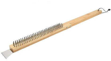 Pizza Oven Brush with Scraper, Pizza Stone Scraper Tool Stainless Steel Scraper Tool Wood Handle Pizza Server Pizza Oven Brush Long Handle