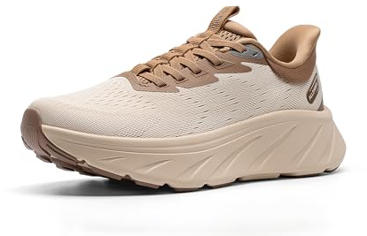 ALLSWIFIT Women's Slip On Stability Walking Shoes Cushioning Hands Free Non-Slip Breathable Comfortable Workout Tennis Running Gym StediBase Fashion Sneakers,Size 10,Beige/Khaki,AWUMRS2511