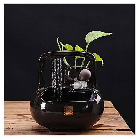 Fontane da tavolo Ndoor Fontana in ceramica Zen Fontana da tavolo Fontana da tavolo a cascata in ceramica nera brillante for la decorazione della casa dell'ufficio Fontanella da interni
