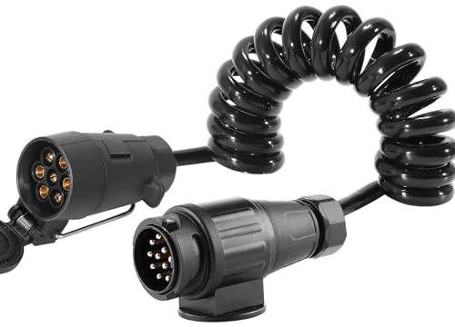 ETUKER 13pin to 7pin Trailer Adapter Extension Coiled Cable 7pin, Towing Converter 13 to 7 Electric Adapter Extension Lead 1.9Meters