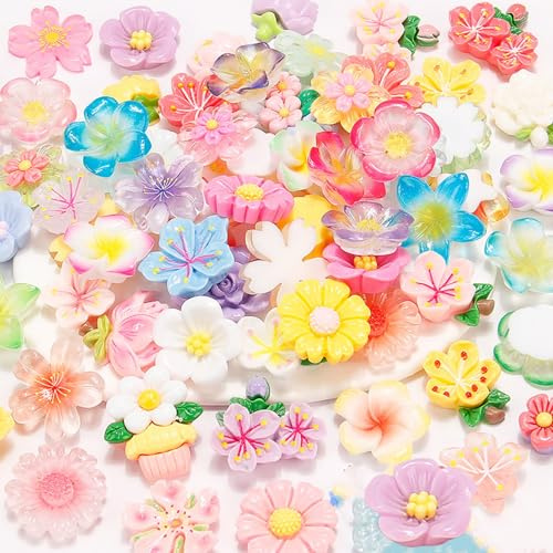 80 Stück Super Niedlich Slime Charms, Cute Slime Charms Mixed Set, Perlen Blumen, 3D Nagel Dekoration, Blumen Harz Charm für DIY Craft Making Scrapbooking, Handyhülle, Schmuckherstellung, Haarclip