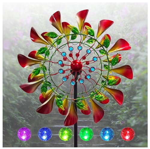 MeLtor Solar Windrad Garten Metall Groß, 210 cm Groß WindmüHle Garten, Edelstahl Kugellager Windrad XXL, Wetterfestes Gartendeko