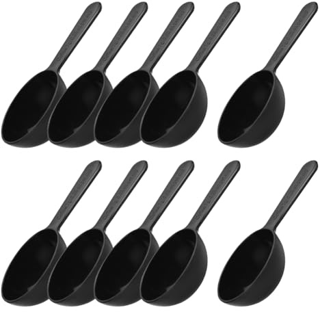 FSSTUD 10 Pcs 7g Black Plastic Measuring Spoons Short Handle Measuring Scoops Coffee Bean Measure Spoon Protein Powder Scoop Spoon Sugar Tea Tablespoon Scoop for Kitchen