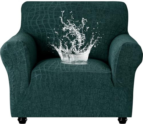 Ystyle Stretch Sofa Überzug 1 Sitzer, Wasserabweisend Elastisch Couch Bezug Mit Armlehnen, Universal Sofaschoner rutschfest für Hunde Katzen und Haustiere, Waschbare Sofa Cover, Dunkelgrün