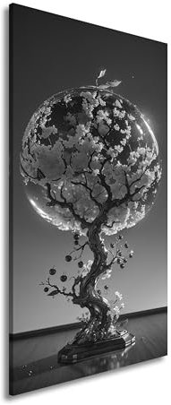 Leinwandbild Ein Kirschbaum gefangen in gläserner Poesie. Panorama 120x60cm Effekt: Schwarz&Weiß XXL Kunstdruck Bild auf Keilrahmen/Wandbild/Wohnzimmer Dekoration