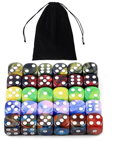 6-Seitige Würfel Set 30 Stück, 5 Zweifarbige Farbwürfel, Bunt Würfel 16 mm | Acryl Dice Spielwürfel, zum Spielen von Spielen wie Tenzi, Farkle, Würfelspiele Tischspiele, mit Beutel