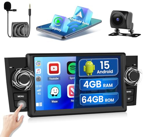 Hikity 4+64G Autoradio per FIAT Punto 2005-2009 /Linea 2007-2011 | 7 pollici IPS Radio Android 15 con CarPlay Android Auto e Bluetooth FM/RDS GPS WiFi Mirror Link DSP SWC AI Navi