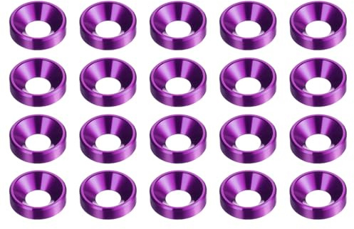 sourcing map 20 arandelas avellanadas M5 de aleación de aluminio anodizado, juntas de tornillo para piezas de accesorios mecánicos, color morado