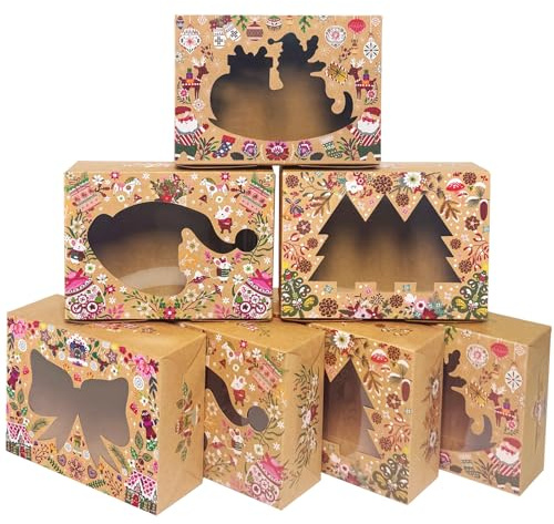 Gcardist Weihnachten Bogen Keks-Boxen mit Fenster 12packs 15,24x20,32x6,85 cm Bäckerei Box Gebäck Box für Weihnachten(6x8x2,7 Inch)