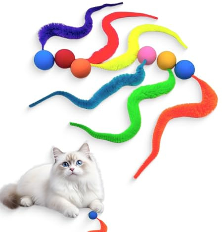 COYUN 6 Pezzi Palline Oscillanti per Gatti, Cat Toy Ball Gatto Vermi Pelosi, Palla a Coda Lunga Palla Rimbalzante per Gatti, Giocattolo per Cingoli per Gattino Kitten Indoor