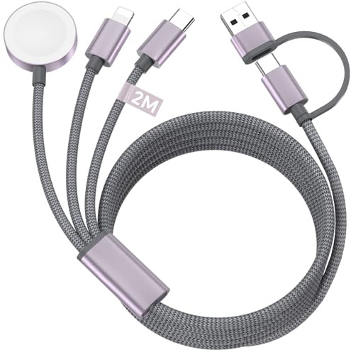 3 in 2 Multi Charger Cable for Apple Watch and iPhone, 2M iWatch Charger Apple Watch Charger USB C Magnetic Charging Cable for iWatch 10 9 8 7 6 5 4 3 2 SE Ultra, iPhone 16 15 14 13 12 11 Pro Max