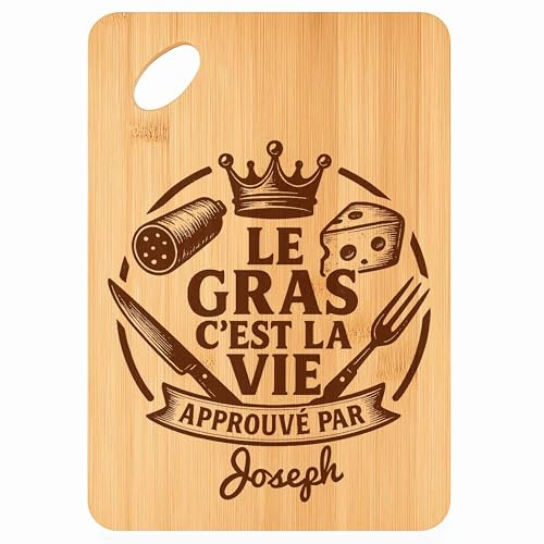 Planche à découper Joseph Gras c'est la Vie - Plateau Apéro en Bambou Cadeau Gravé pour Homme Cuisine Barbecue