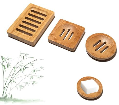 3 Stück Seifenschale mit Ablauf, Natürliche Seifenhalter Holz, Rutschfreies Design Seifenablage für Seife Scrubber Schwämme, Soap Dish für Badezimmer und Küche Zähler (Natürliche Holzfarbe 1)