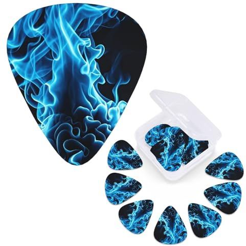 Gitarrenplektren, personalisierbar, 3 verschiedene Stärken, 4 Stück 0,46 mm, 4 Stück 0,71 mm, 4 Stück 0,96 mm blaue Flamme, Gitarrenplektren, E-Gitarren, Bass-Plektren, Zubehör, 12 Stück