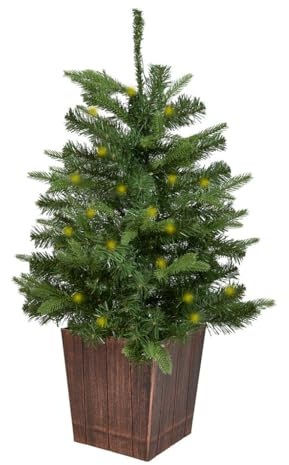 3ft Pre Lit Christmas Tree LED Tabletop Potted Mini Christmas Tree 36 | Illuminated, Faux Wood Pot, Xmas Decoration, Battery Operated, Artificial Spruce