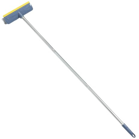 HOODANCOS Scopa con Manico Setole Morbide per Pavimenti Duri Spazzolone da Interno con Raschietto Integrato per Cucina Bagno e Toilette Pulizia Efficiente e Rapida Colore Blu Elegante