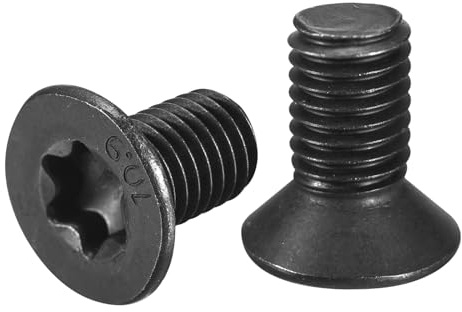 QUARKZMAN 10Stk M10-1.5 x 16mm Maschinenschrauben Schwarz Oxidiert | Flache Torx Kopf, Kohlenstoffstahl, 10.9 Klasse, Senkkopf Torx Diebstahlsicher, Vollgewinde