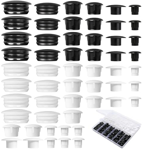 VEPEPE 460Pcs Round Plastic Screw Hole Cover Caps with Storage Box | 6 Sizes Locking Snap Plugs for Cabinet, Wardrobe, Bookcase & Furniture