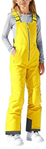 Mjjsk Pantaloni da sci per ragazze, unisex, per bambini, a prova di neve, spessi, caldi, invernali, termici, per sci, snowboard, escursionismo, Giallo, 9-10 Anni