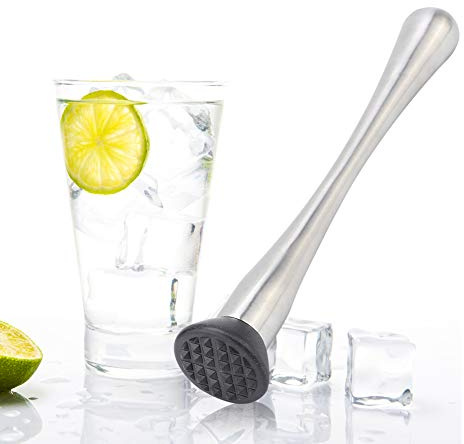 Pwshymi Stainless Steel Cocktail Muddler Bar Tool, 8.9x1.6in Ice Crusher Hammer Beverage Mixing Stick for Home Bars Restaurants and Professional Use