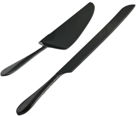 Tortenheber Edelstahl Set mit Kuchenmesser Tortenmesser Schwarz - Profi Tortenheber und Tortenmesser für Hochzeit Geburtstag Party - Spiegelpoliertes Servierset mit Wellenschliff für Kuchen Torte