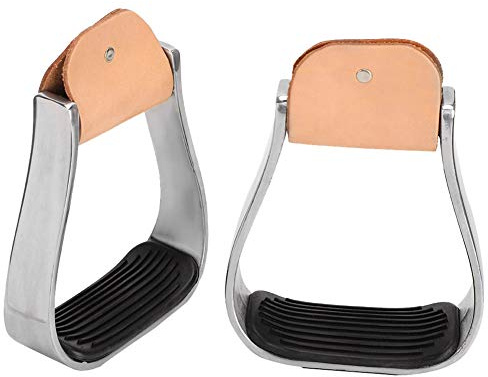 Socobeta Estribos de Aluminio para Montar a Caballo Occidental Acolchados con Piel de Vaca Auténtica y Almohadilla de Goma Antideslizante para Tachuela
