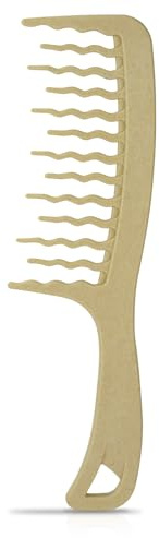AUYAO lockkam med vågig, bred zink. Kam för lockar, reder ut och definierar lockar. Grov kam, styling, Wide Tooth Comb, utredningsborste långt hår för kvinnor och män (jordgul)