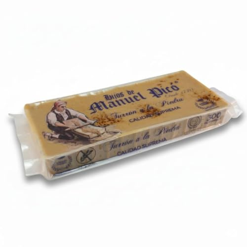 Hijos de Manuel Picó – Turrón a la Piedra Artesano 300 g – Con Almendra Marcona 60% – Sin Gluten – Producto Gourmet y Tradicional – Elaborado en Jijona (España)