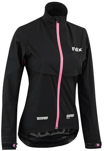 FDX Women’s Waterproof Cycling Jacket Windproof Lightweight Breathable Bike Rain Jacket, High-Visibility Reflective Full-Zip Cycling Jersey, Running & MTB Outerwear Coat with Pockets(Pink, XL)