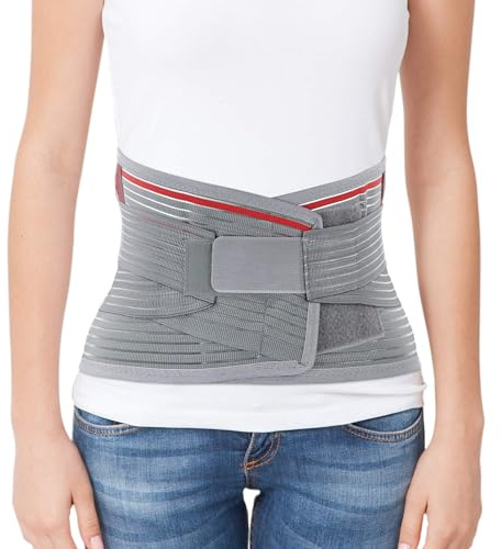 ORTONYX Lumbar Support Belt Lumbosacral Back Brace – Ergonomic Design and Breathable Material - XS/M (Waist 26-32.2) Gray/Red