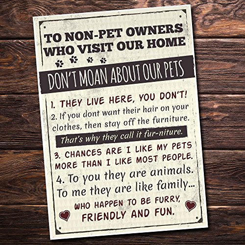 Red Ocean Rules to Non Pet Owners Retro Sign Wall Plaque Dog Cat Lover Family Plaque Gifts