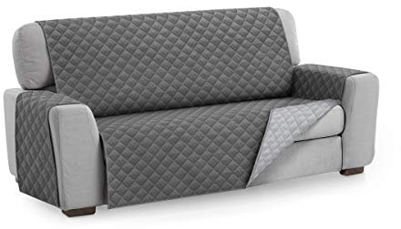 Textilhome Funda Cubre Sofá Malu, Sofas de 3 Plazas(160 cm), Protector Acolchado Reversible Universal, Ideal para Mascotas, Resistente a Arañazos y Pelos, Color Gris