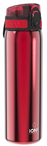 ION8 Botella Agua Inox Ligero, 600ml, Sin Aislamiento, a Prueba de Fugas, Fácil de Abrir, Cerradura Segura, Aptas para Lavavajillas, Fácil de Limpiar, Resistente a Rayones, Rojo
