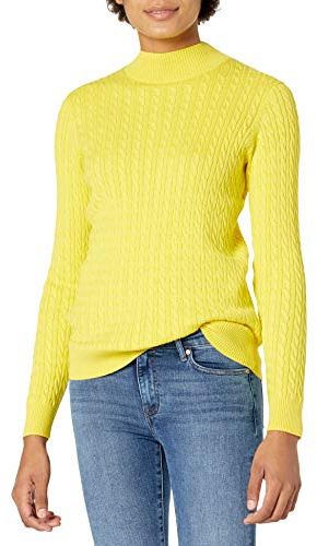 Amazon Essentials Jersey Ligero de Manga Larga de Punto Trenzado Mujer, Amarillo Brillante, XS
