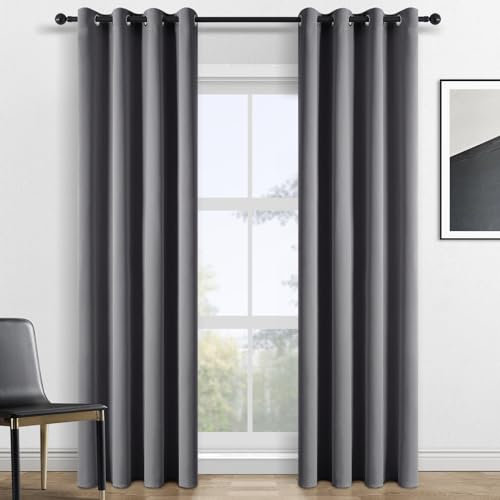 Topfinel Gardinen Grau Blickdichte Vorhang Mit Ösen Verdunklungsvorhänge Fenster Blackou Curtains Sonnenschutz Outdoor Vorhang Terrassentür Balkontür, 2er Set, H 240 x B 140 cm