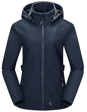Outdoor Ventures Veste softshell courte doublée pour femme - Veste fonctionnelle imperméable - Veste de transition avec capuche amovible - Veste de pluie d'extérieur - Manteau softshell pour la