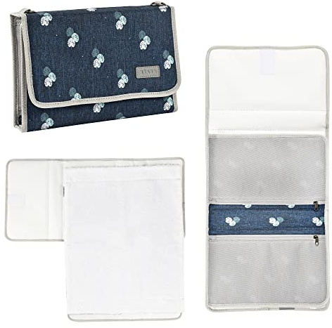 BÉABA, Baby Wickeltasche, Wickelunterlage aus 100% Baumwolle, für unterwegs, mit Fächern für Windeln & Feuchttücher Genève, Ozean im Mondlicht/Dschungel