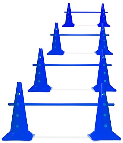 SPORTIKEL24 Kegel-Hürde 50 mit 100 cm Stangen – 4er-Set – Blau – Steckhürden für Agility, Kinder & Teamsport – Kompakt & flexibel für Parcours-Training