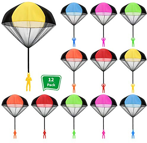 Sratte 12 Pieces Parachute Toy Hand Throw Flying Toys Parachute Men Toy Parachute Figures for Christmas Outdoor Landing Gifts, No Battery Nor Assembly Required (Simple Style)