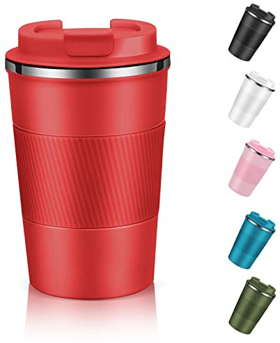 EALLEN Travel Mug with Leakproof Lid,Insulated Reusable Coffee for Hot&Cold Drinks/Tea,Portable Stainless Steel Thermal Takeaway Cup Car/Outdoor/Picnic/Office/School (Red)
