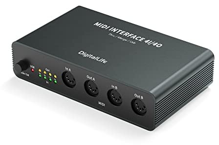 DigitalLife 3-in-1 MIDI-Interface (4X4) Switcher-Box für professionelle MIDI-Produzenten - MIDI Merge, MIDI Thru, USB-MIDI, Metall